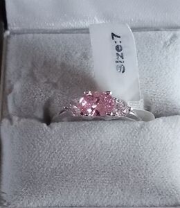 Pink & Clear Stone White Metal Ring- NWT